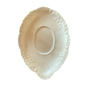 Theodore Haviland Limoges France Relish Dish Oval 8" White Embossed Scroll 122